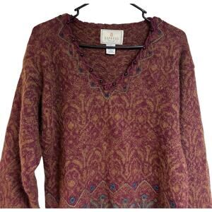 Express Tricot Vintage Ramie Wool Blend Sweater Embroidered Artsy Tassels Size M